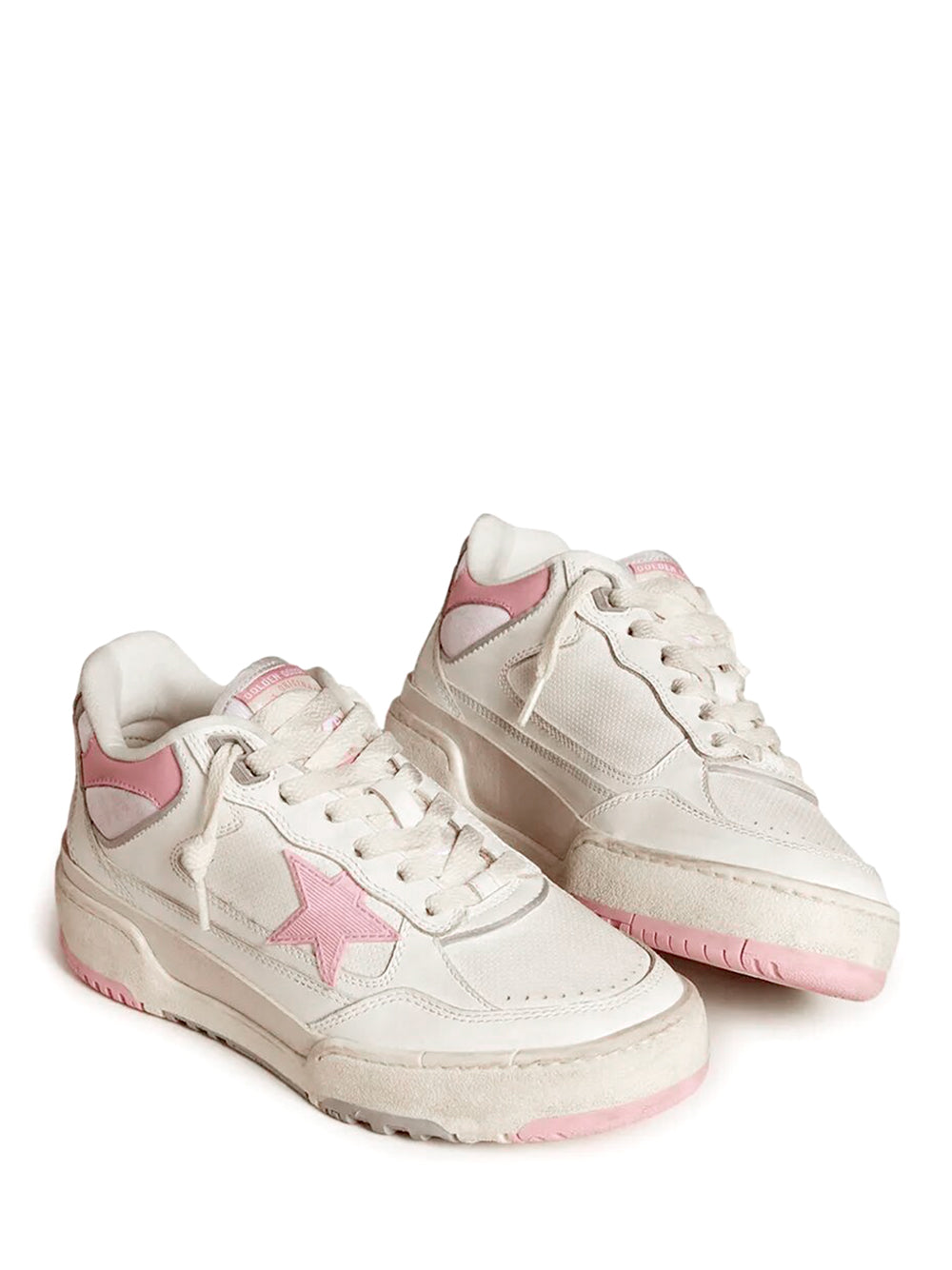 FORTY2 DISTRESSED FINISH LEATHER AND FABRIC SNEAKERS WITH PINK STAR