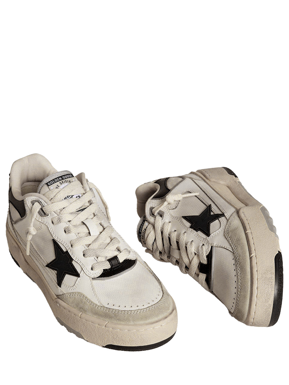 FORTY2 DISTRESSED FINISH LEATHER AND FABRIC SNEAKERS WITH BLACK STAR