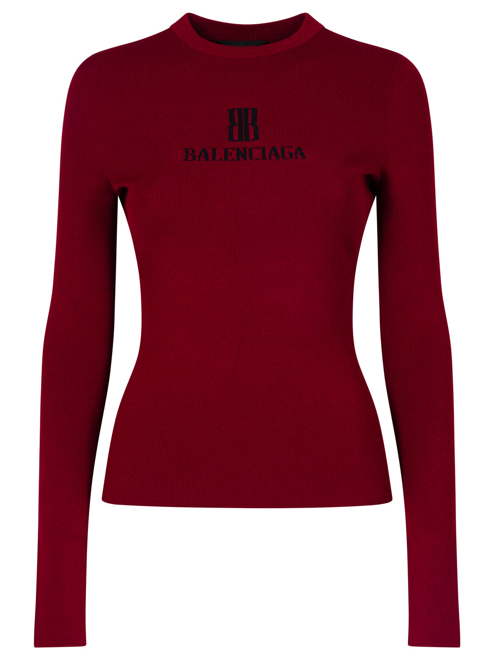 RIBBED CREWNECK LONG-SLEEVED FITTED TOP