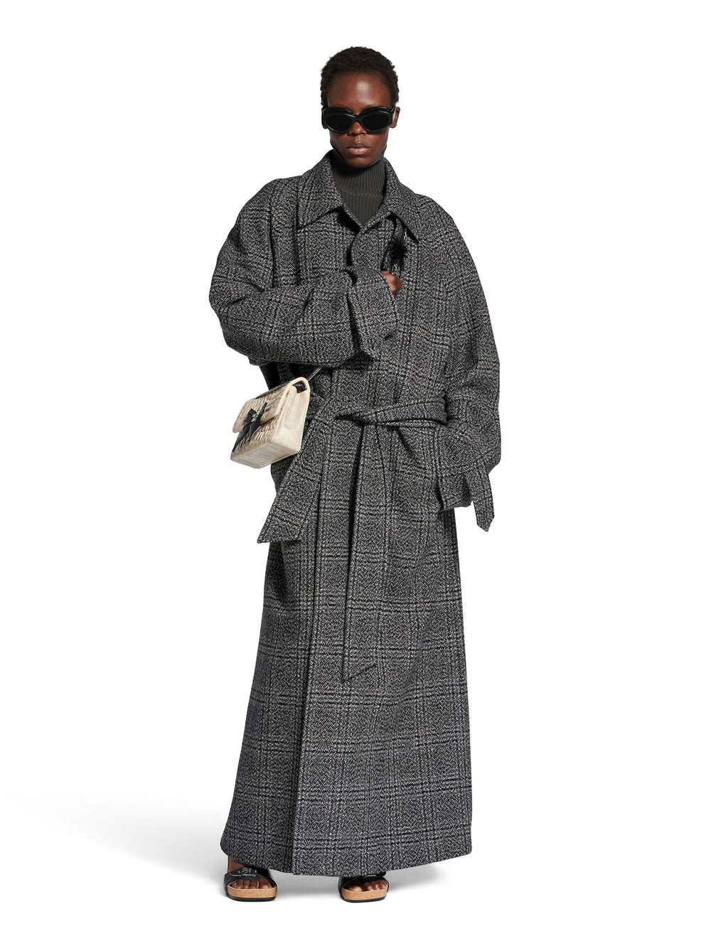 VINTAGE CHECKED WOOL ONE LAYER RAGLAN COAT