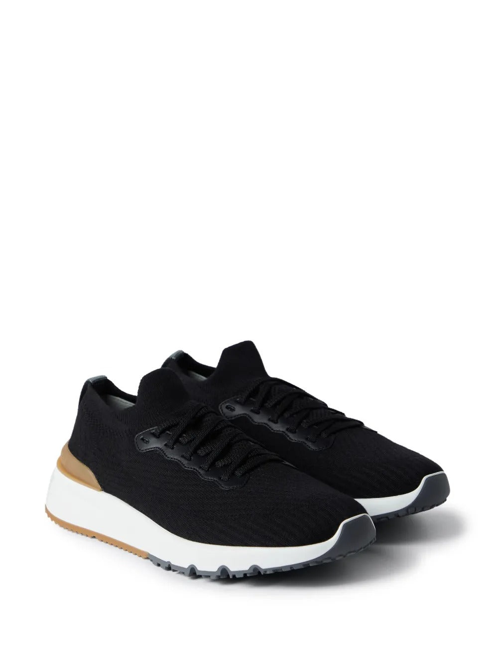 COTTON KNIT AND SEMI-POLISHED CALFSKIN RUNNER SNEAKERS