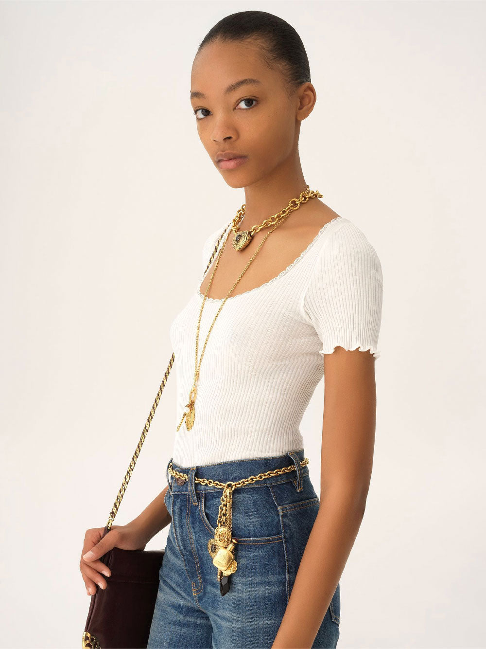 SCOOP-NECK FITTED COTTON T-SHIRT