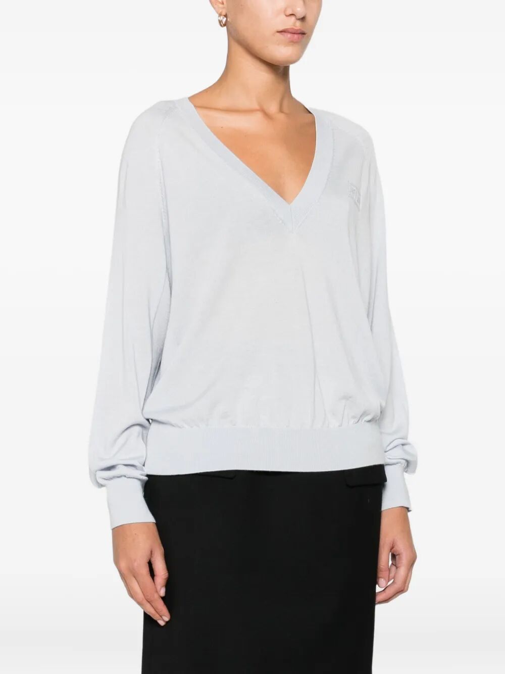 WOOL BLEND TRICOT V-NECK SWEATER