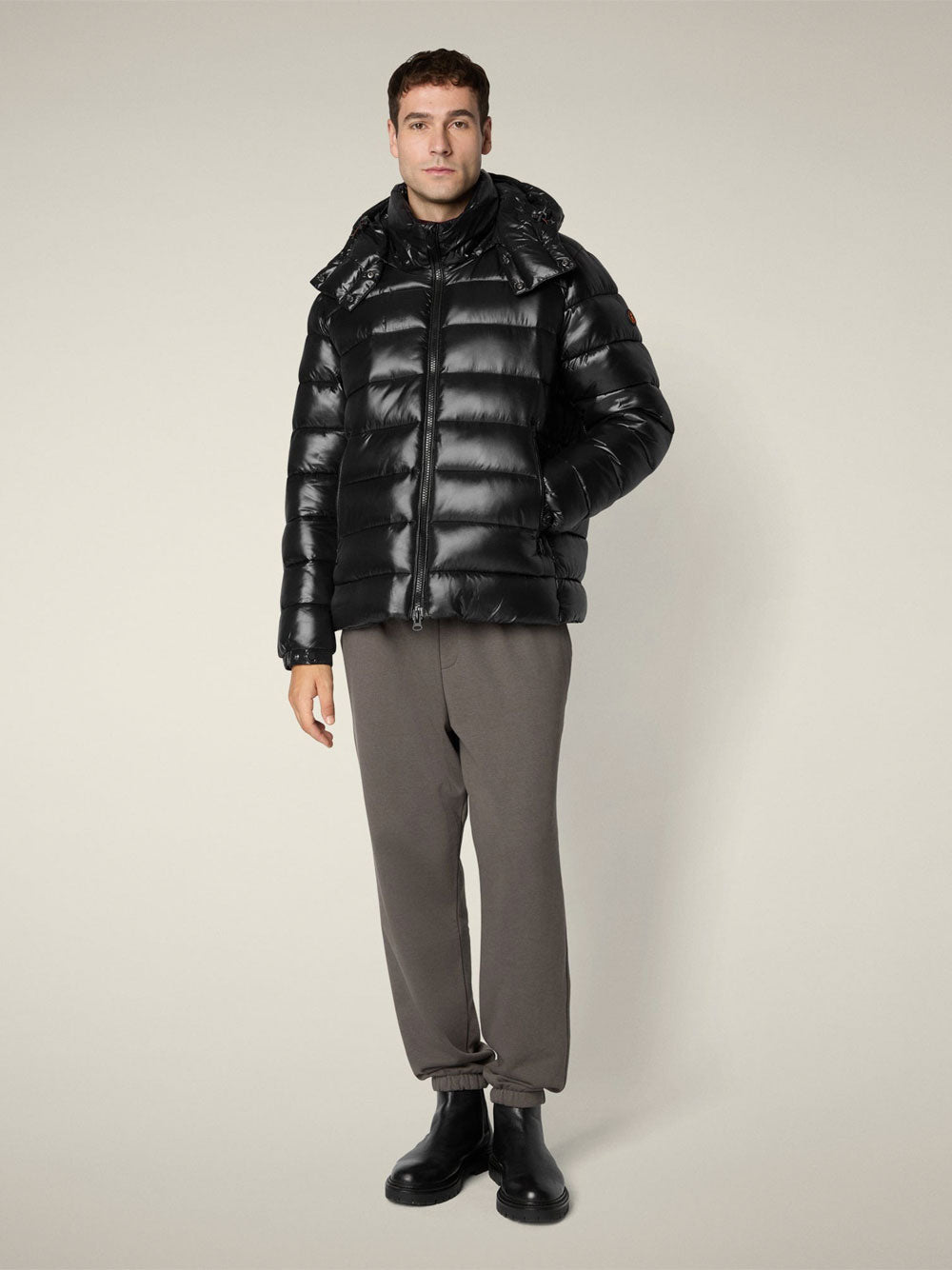 FLORIAN DOWN JACKET WITH LACQUERED FINISH AND REMOVABLE HOOD