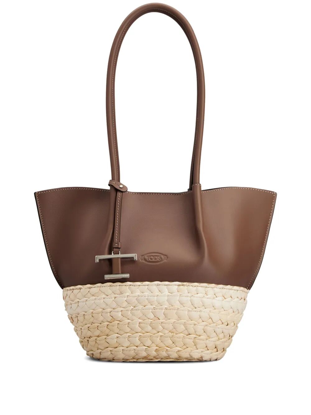 T TIMELESS-CHARM RAFFIA AND LEATHER SMALL TOTE BAG