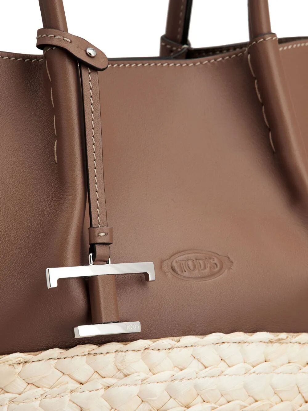 T TIMELESS-CHARM RAFFIA AND LEATHER SMALL TOTE BAG