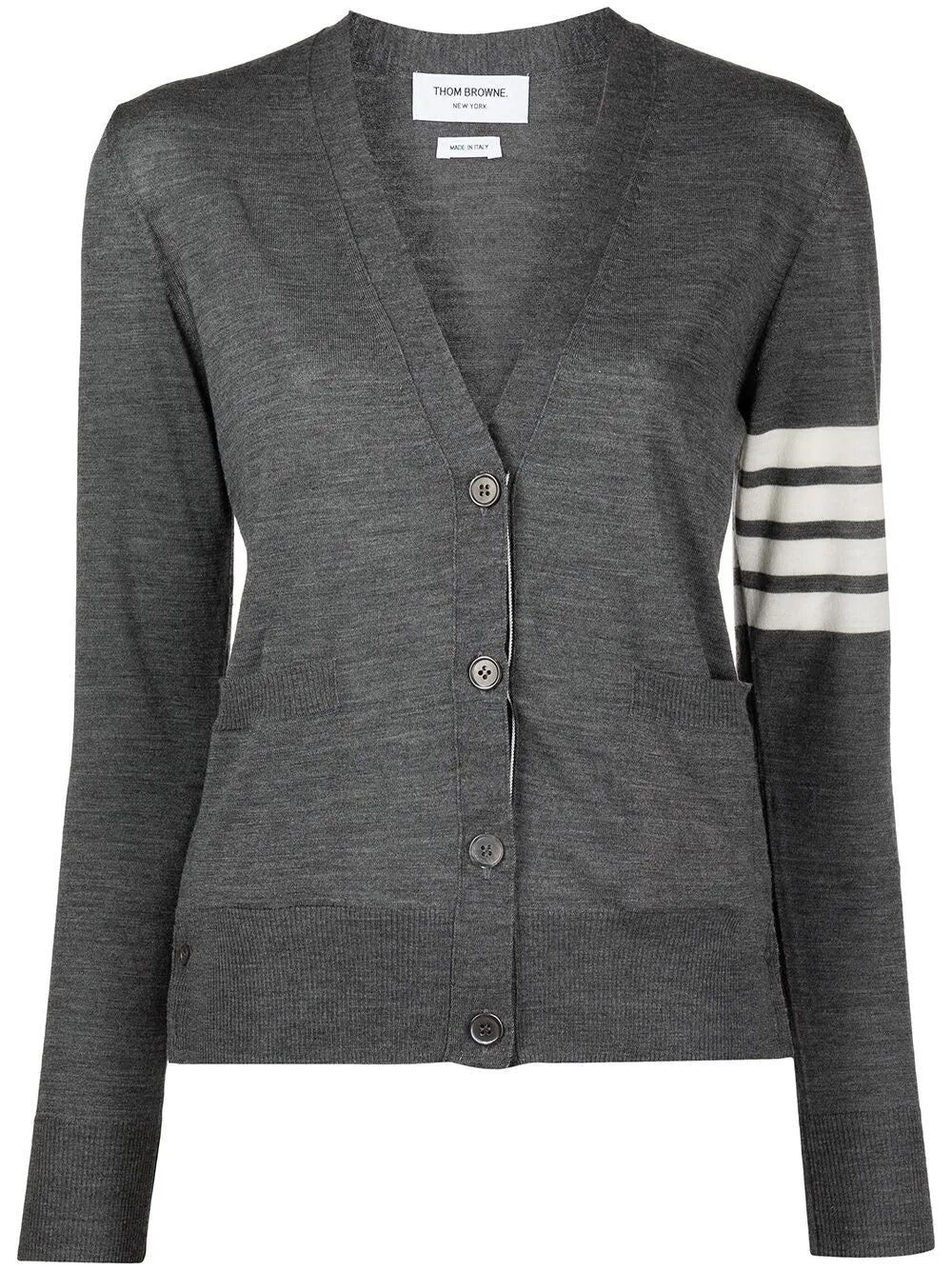 WOOL 4-BAR RELAXED V-NECK CARDIGAN