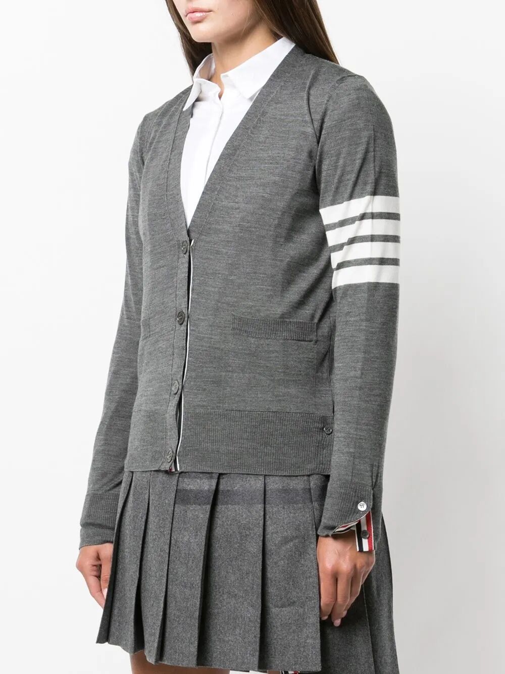 WOOL 4-BAR RELAXED V-NECK CARDIGAN