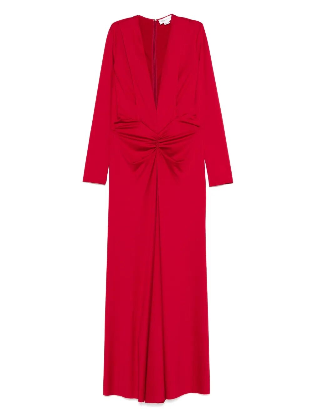 V-NECK LONG DRESS WITH GATHERED DETAIL