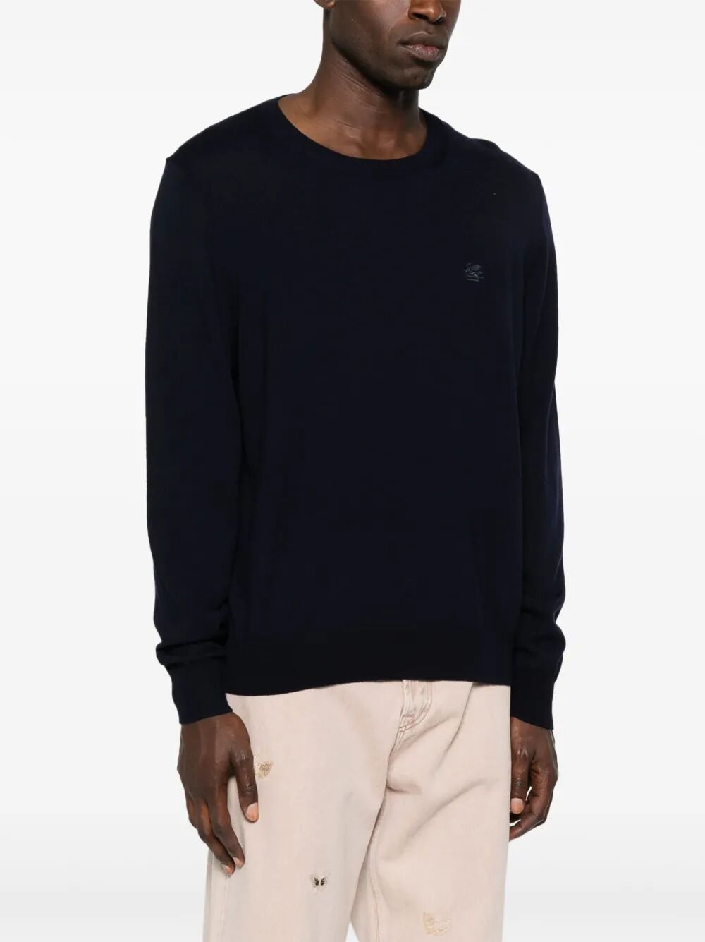 EMBROIDERED-LOGO WOOL CREW NECK SWEATER