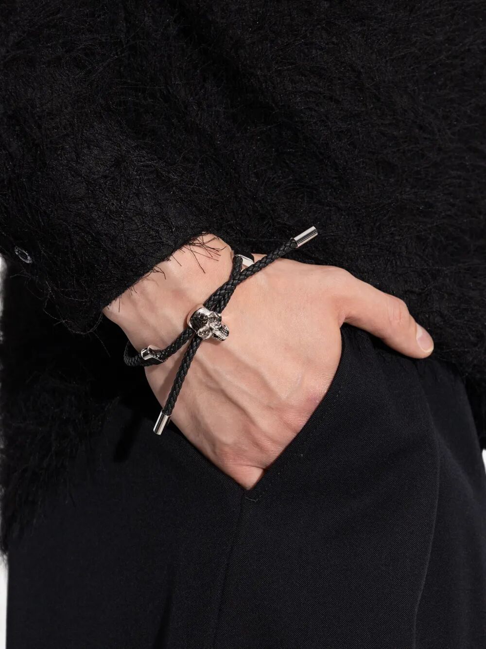 SKULL BRAIDED LEATHER CORD BRACELET