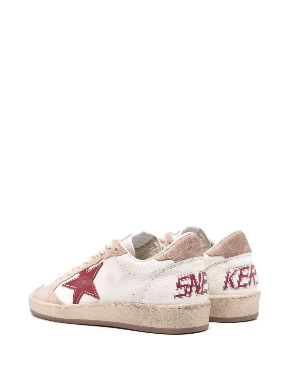 BALL STAR DISTRESSED EFFECT SNEAKERS WITH RED LEATHER STAR AND PINK SUEDE HEEL TAB