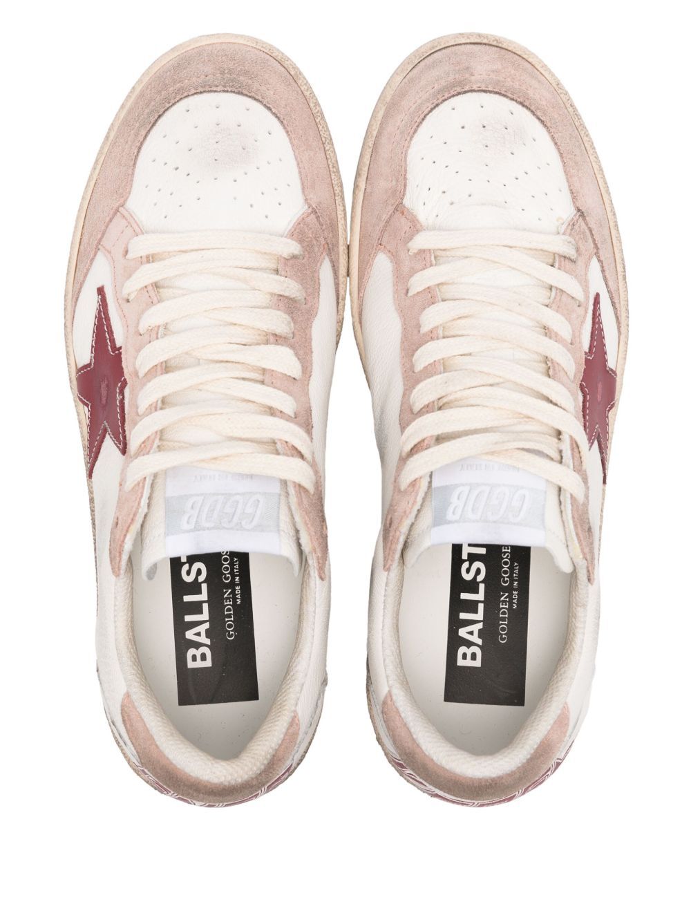 BALL STAR DISTRESSED EFFECT SNEAKERS WITH RED LEATHER STAR AND PINK SUEDE HEEL TAB