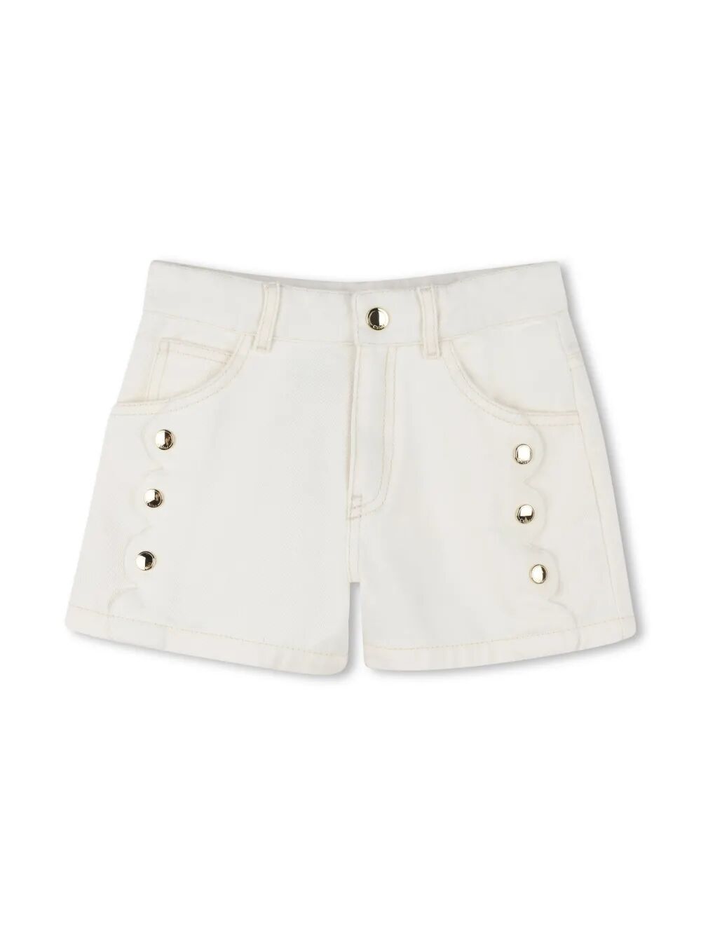 ENGRAVED BUTTONS STRAIGHT FIT DENIM SHORTS