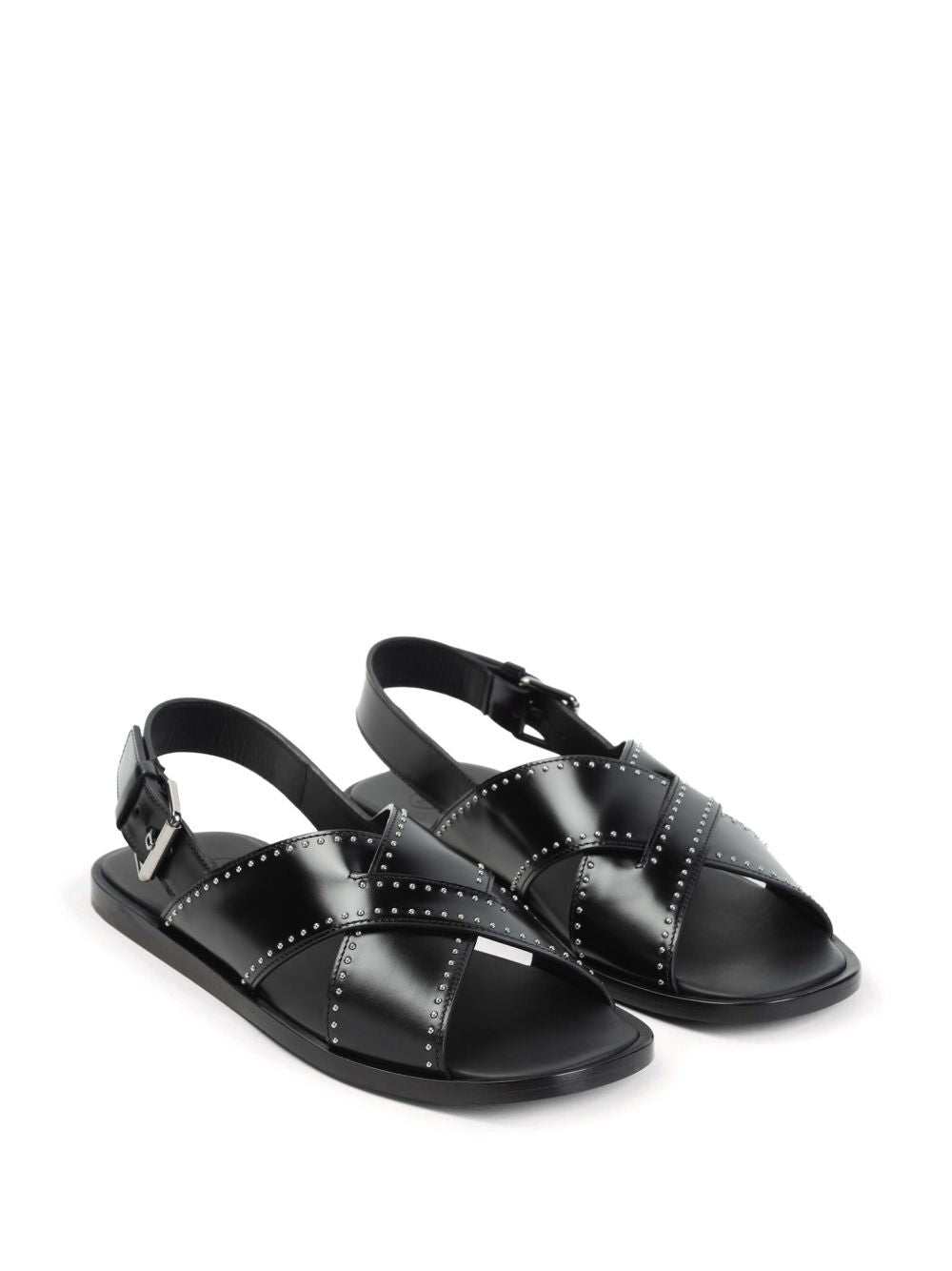 STUD-EMBELLISHED CROSSOVER FLAT SANDALS