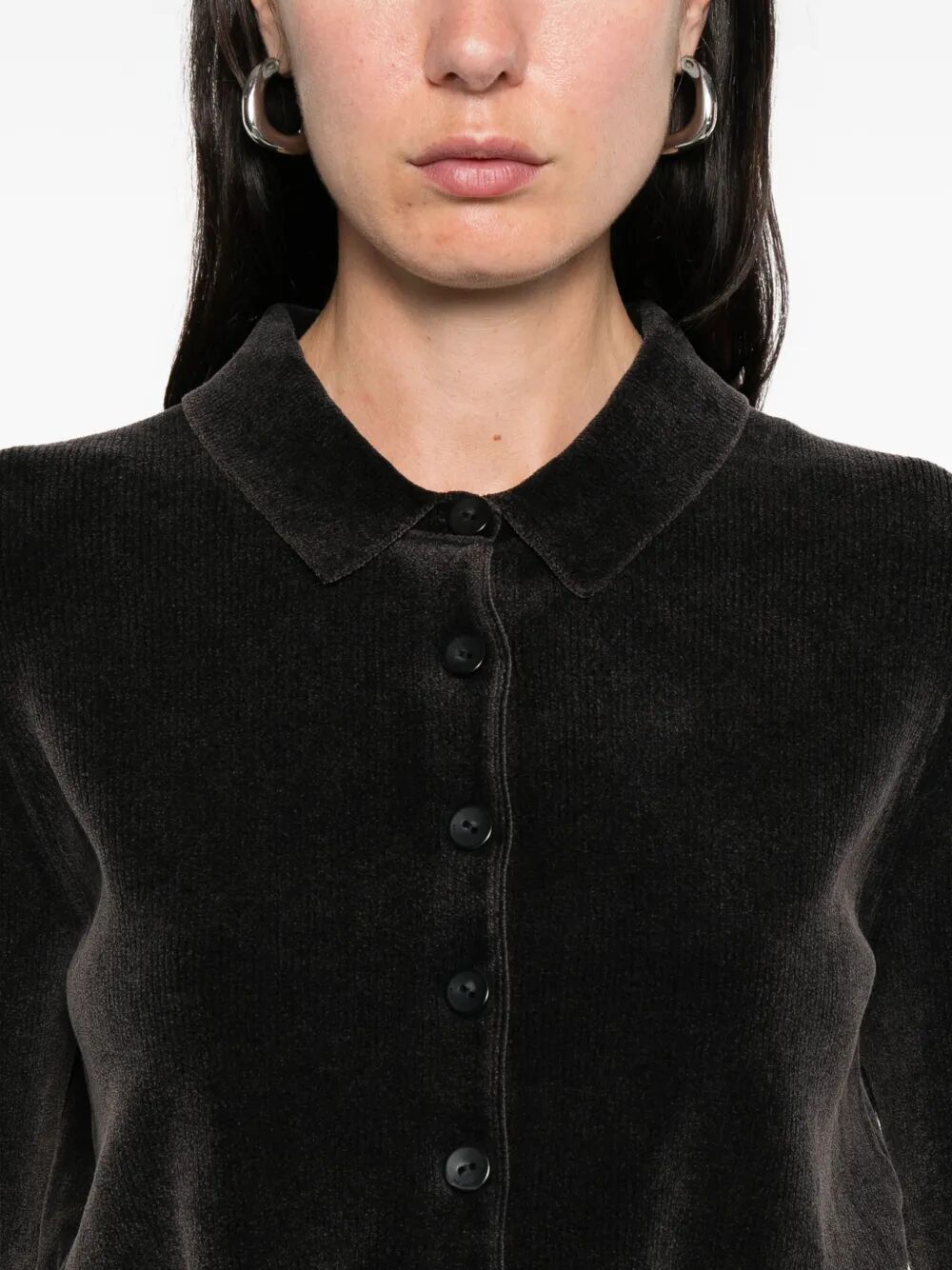 COTTON-BLEND CHENILLE CROPPED POLO CARDIGAN