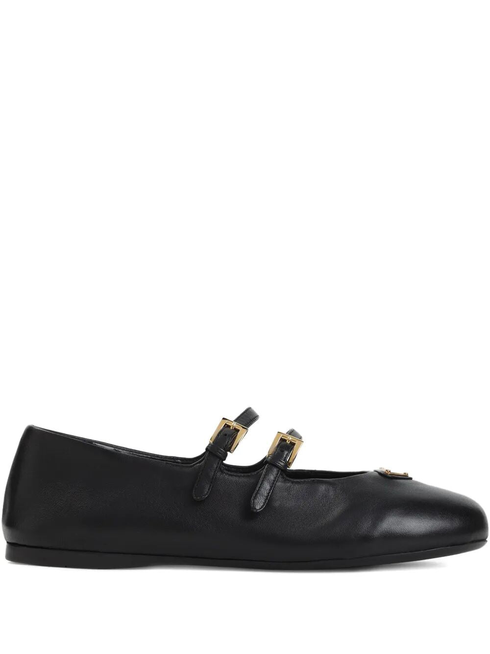 DOUBLE-BUCKLE LEATHER BALLERINAS