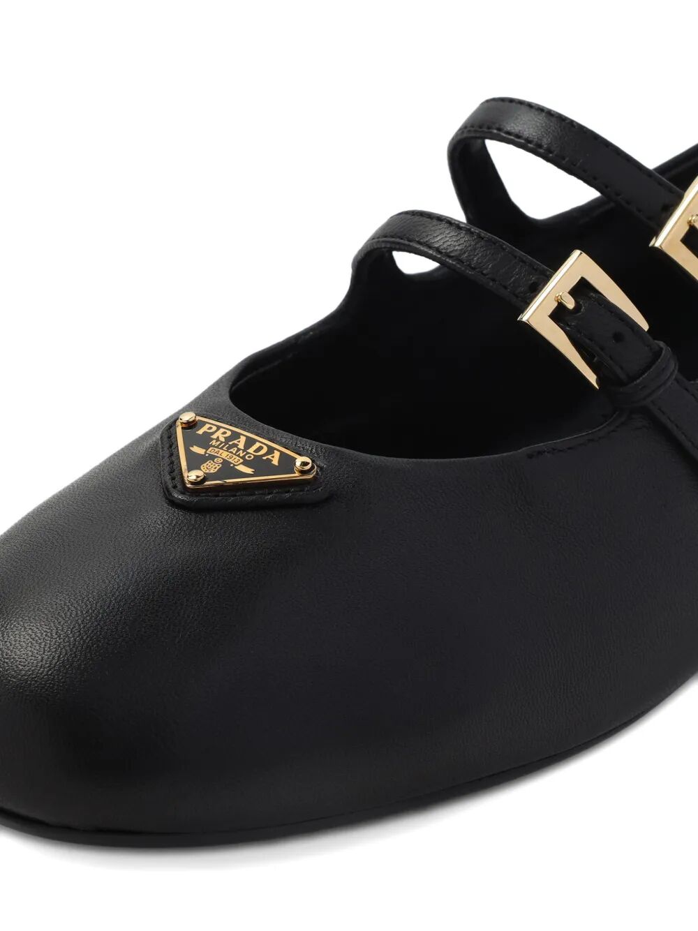 DOUBLE-BUCKLE LEATHER BALLERINAS