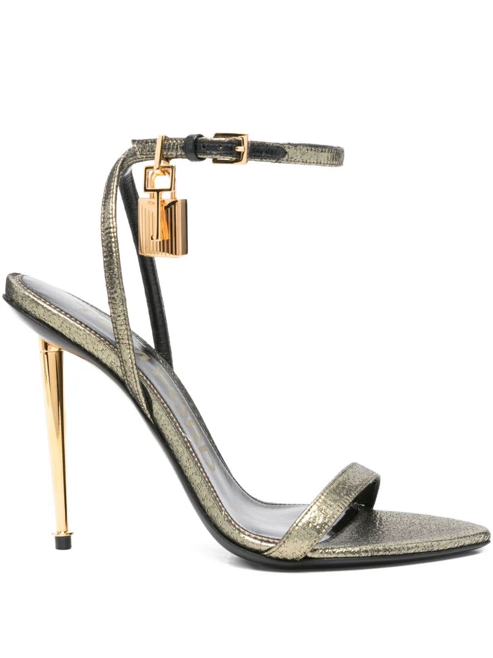 HAMMERED-EFFECT FABRIC PADLOCK POINTY NAKED SANDALS