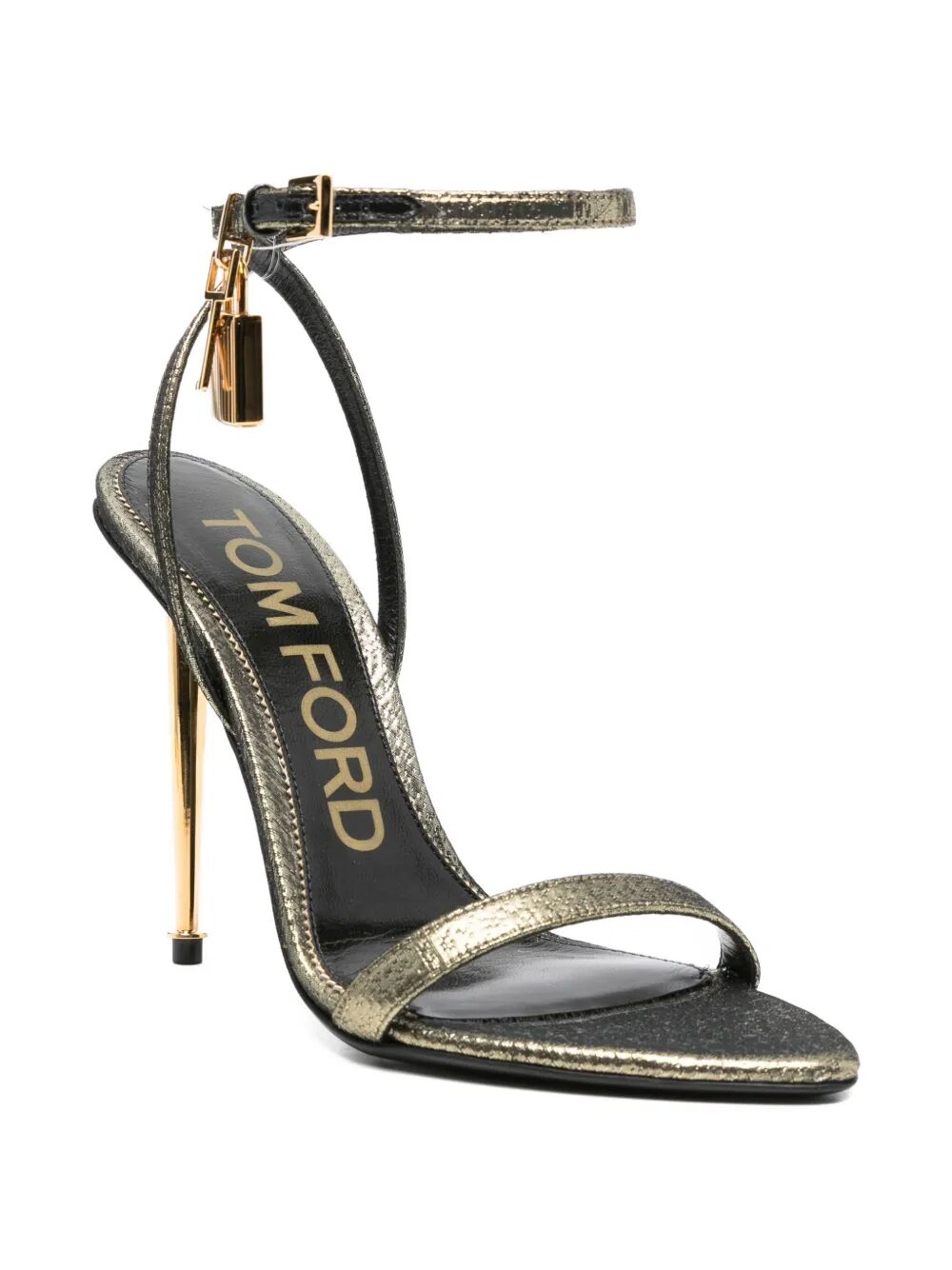 HAMMERED-EFFECT FABRIC PADLOCK POINTY NAKED SANDALS