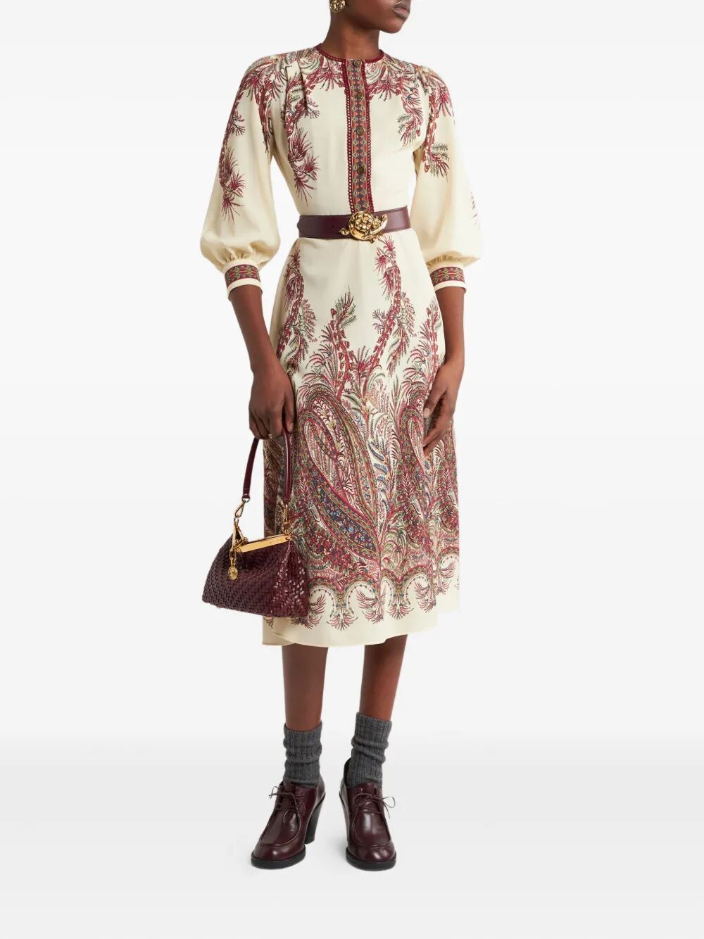 SABLE MIDI DRESS WITH FLORAL PAISLEY PRINT