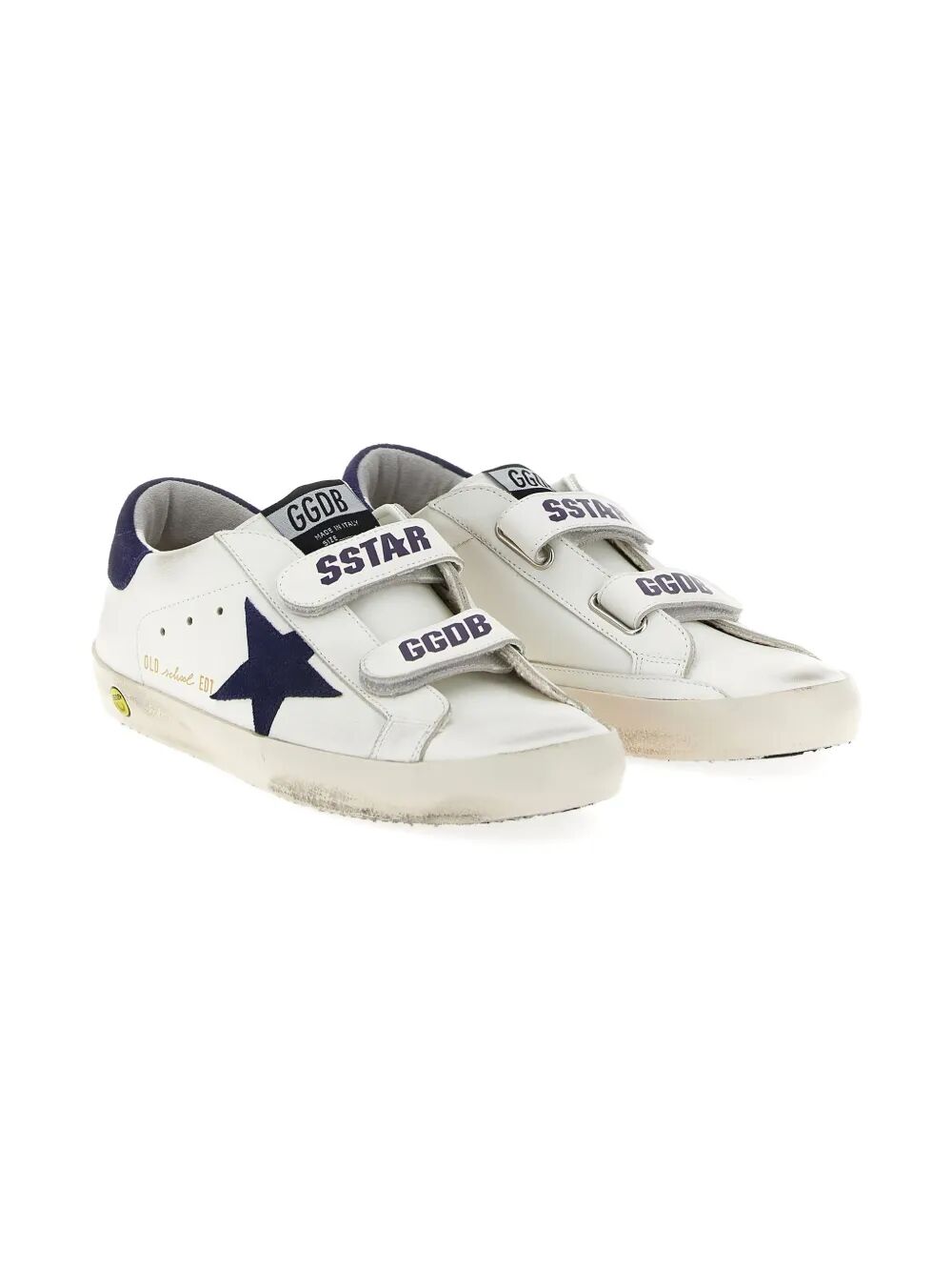 OLD SCHOOL LEATHER SNEAKERS WITH BLUE SUEDE STAR AND HEEL TAB