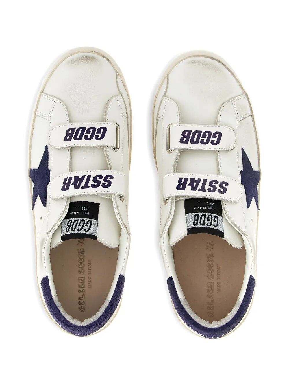 OLD SCHOOL LEATHER SNEAKERS WITH BLUE SUEDE STAR AND HEEL TAB