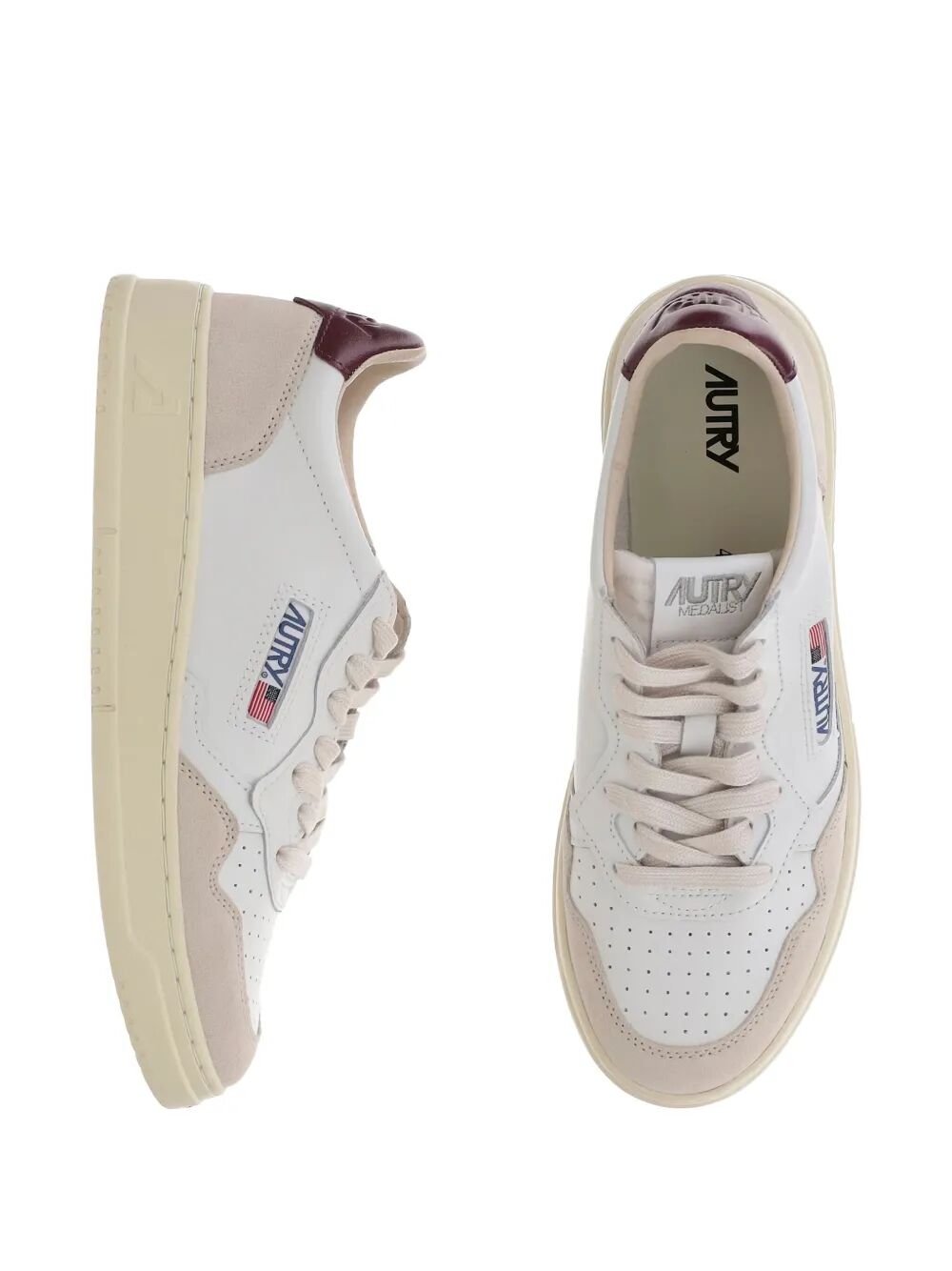 MEDALIST LOW SNEAKERS IN WHITE AND BURGUNDY SUEDE AND LEATHER