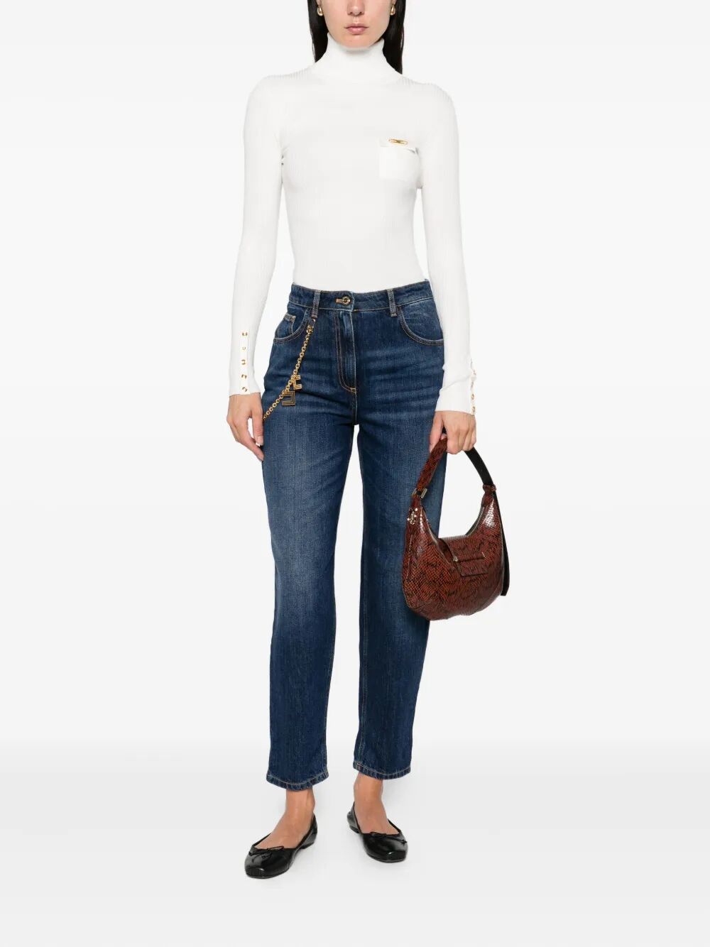 RIBBED KNIT TURTLENECK TOP WITH BREAST POCKET