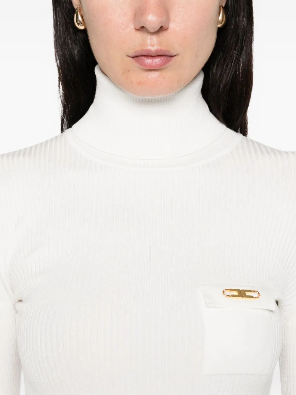 RIBBED KNIT TURTLENECK TOP WITH BREAST POCKET