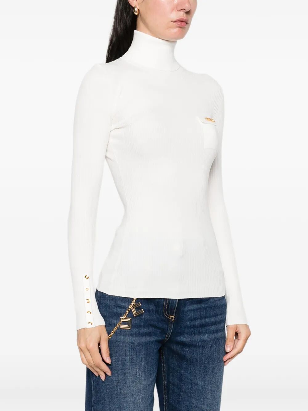 RIBBED KNIT TURTLENECK TOP WITH BREAST POCKET
