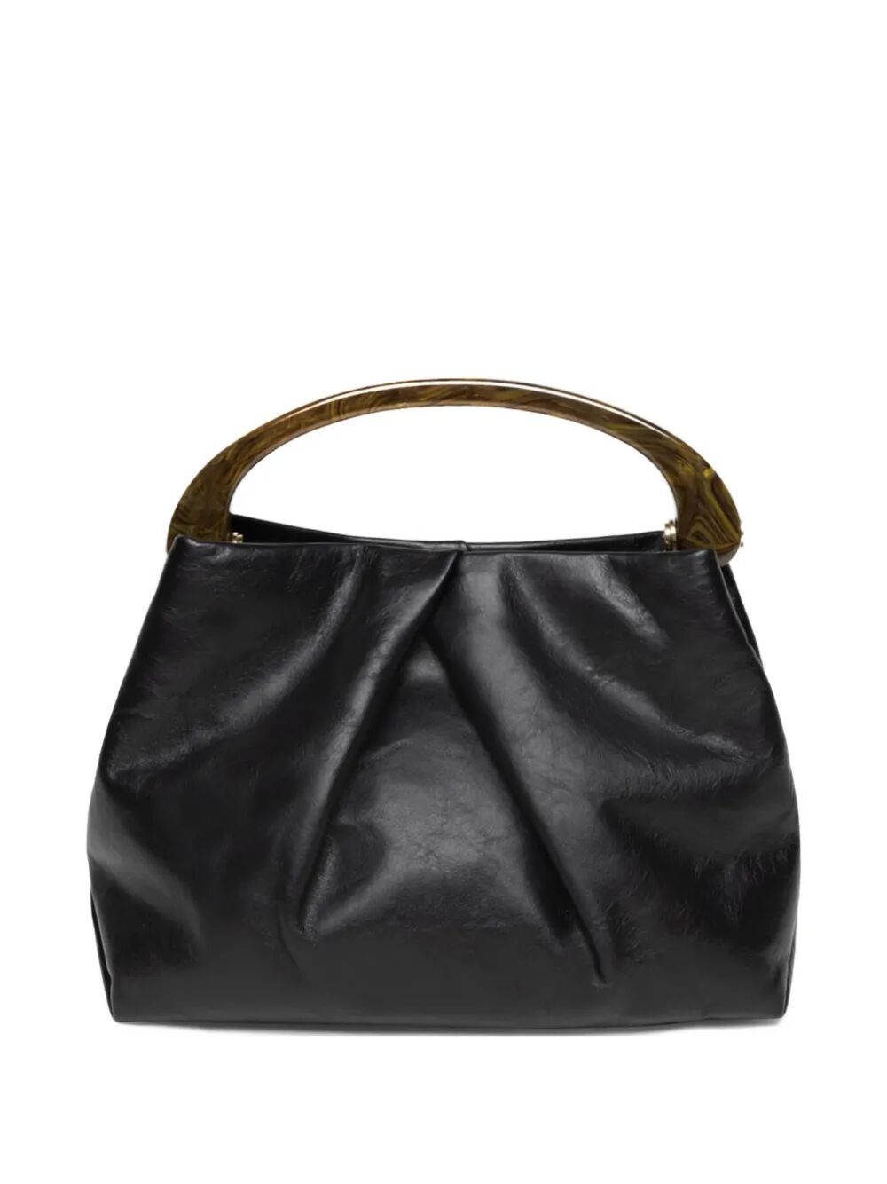 PLEATED LEATHER HANDBAG WITH RESIN TOP HANDLE