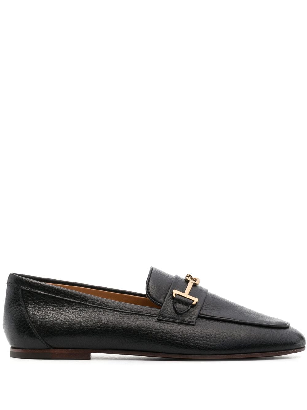 GRAINED LEATHER LOAFERS WITH METAL T RING ACCESSORY