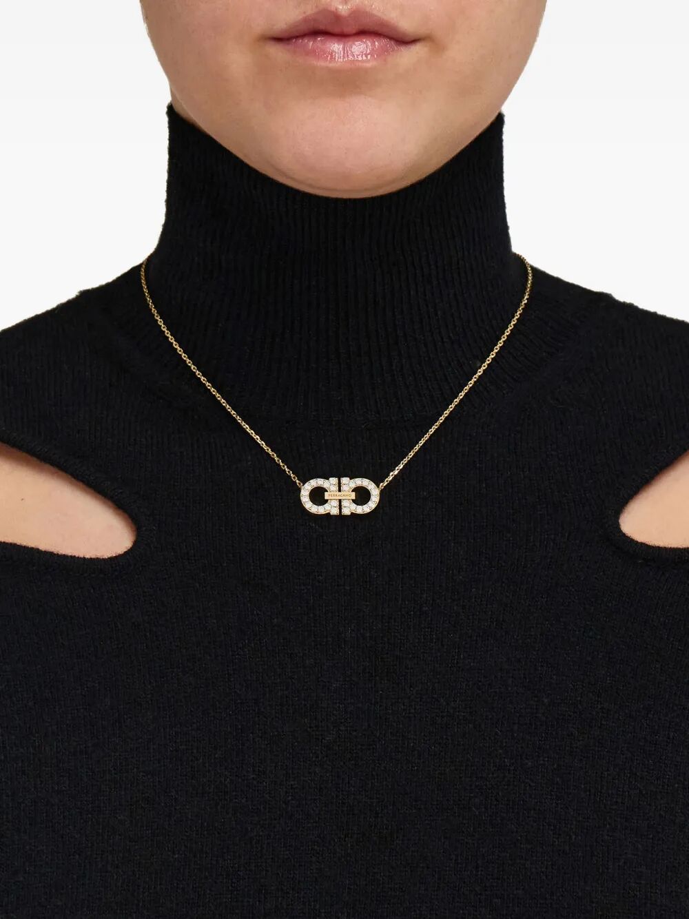 CRYSTAL EMBELLISHED TWO GANCINI PENDANT NECKLACE