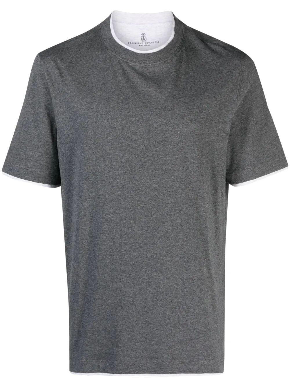 COTTON JERSEY CREW NECK T-SHIRT WITH FAUX-LAYERING