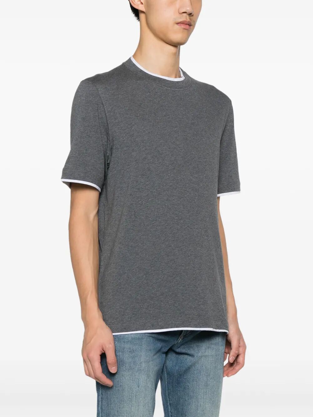 COTTON JERSEY CREW NECK T-SHIRT WITH FAUX-LAYERING