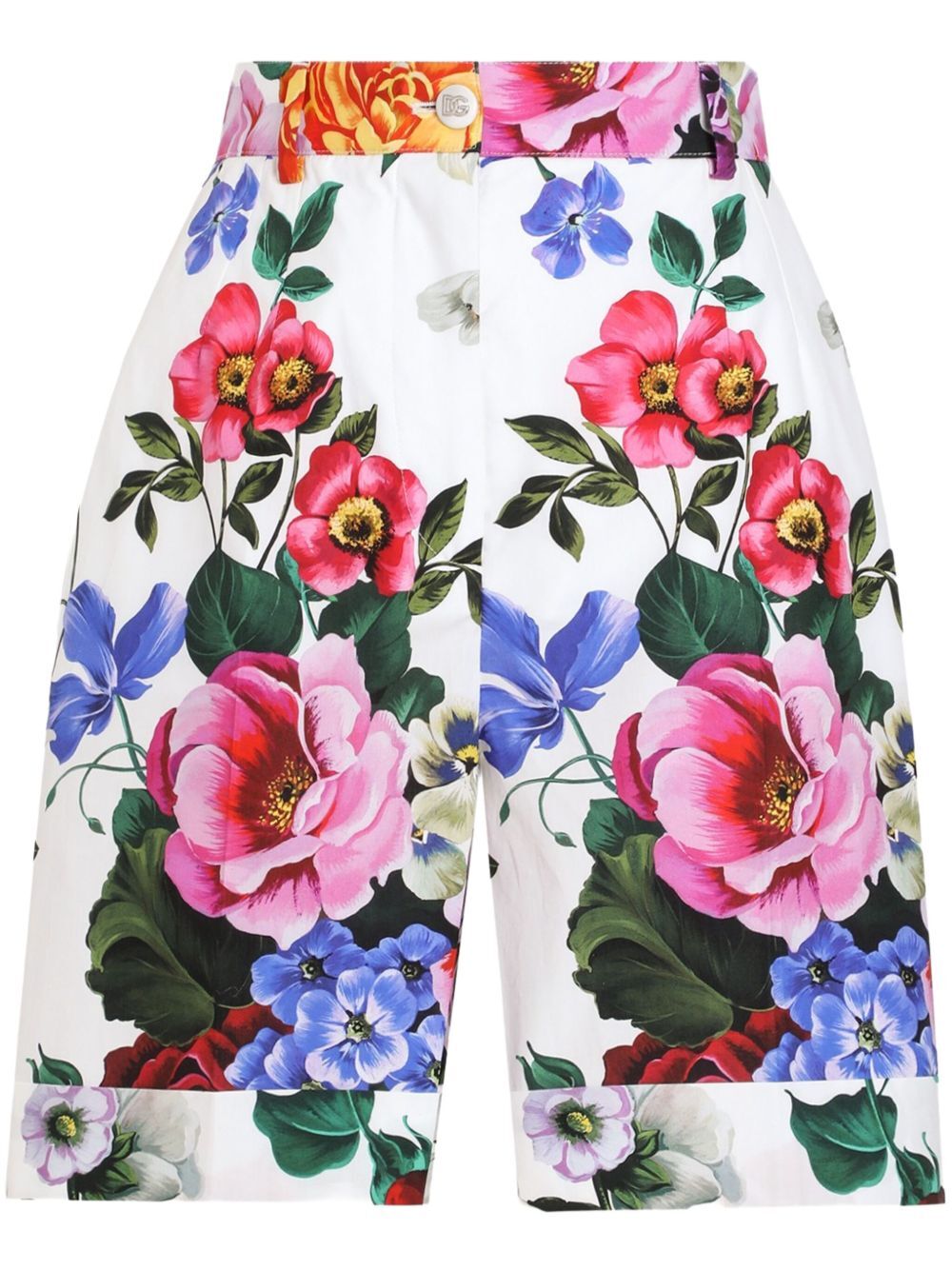 FLOWER PRINT HIGH-WAISTED COTTON BERMUDAS