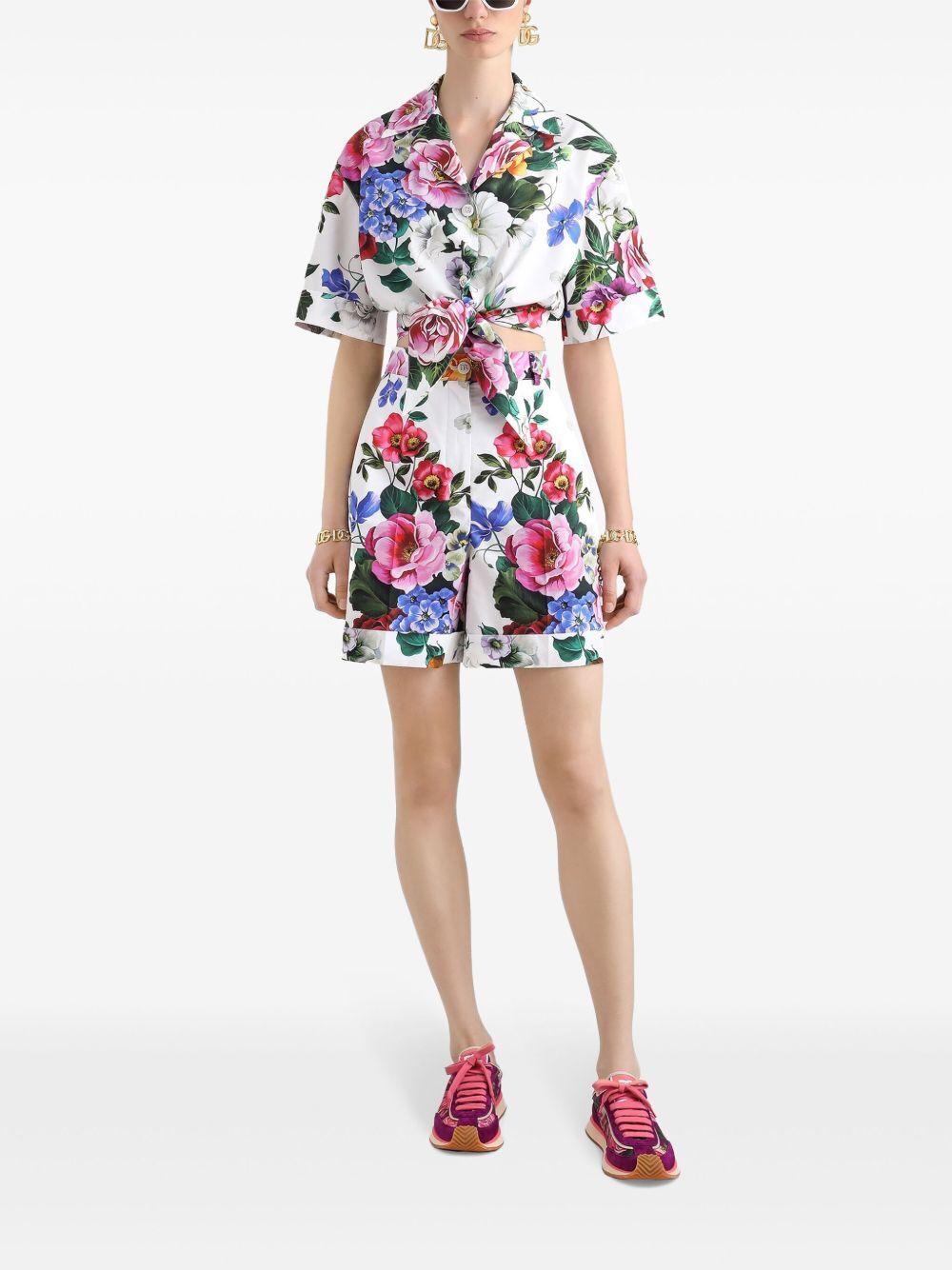 FLOWER PRINT HIGH-WAISTED COTTON BERMUDAS
