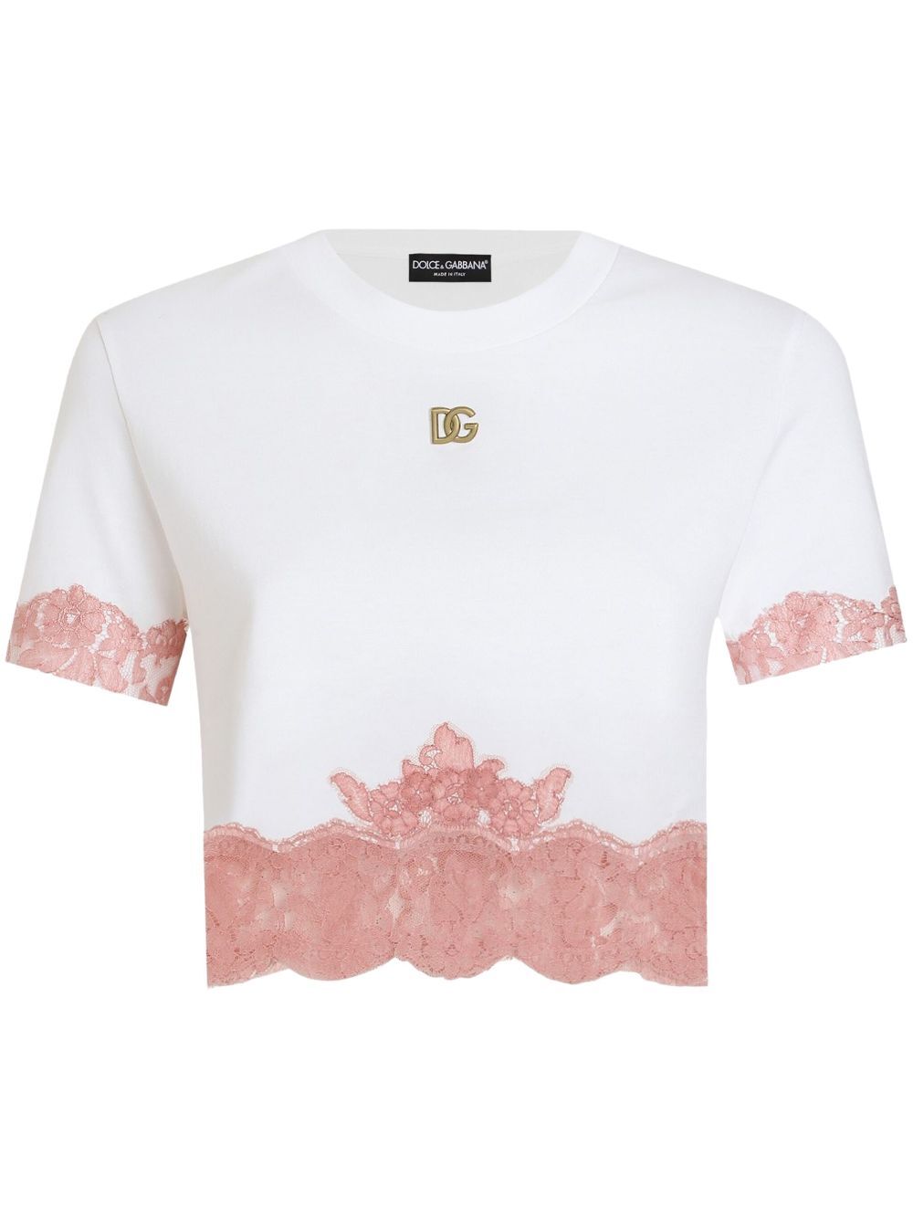 CROPPED JERSEY T-SHIRT WITH DG LOGO AND LACE INSERTS
