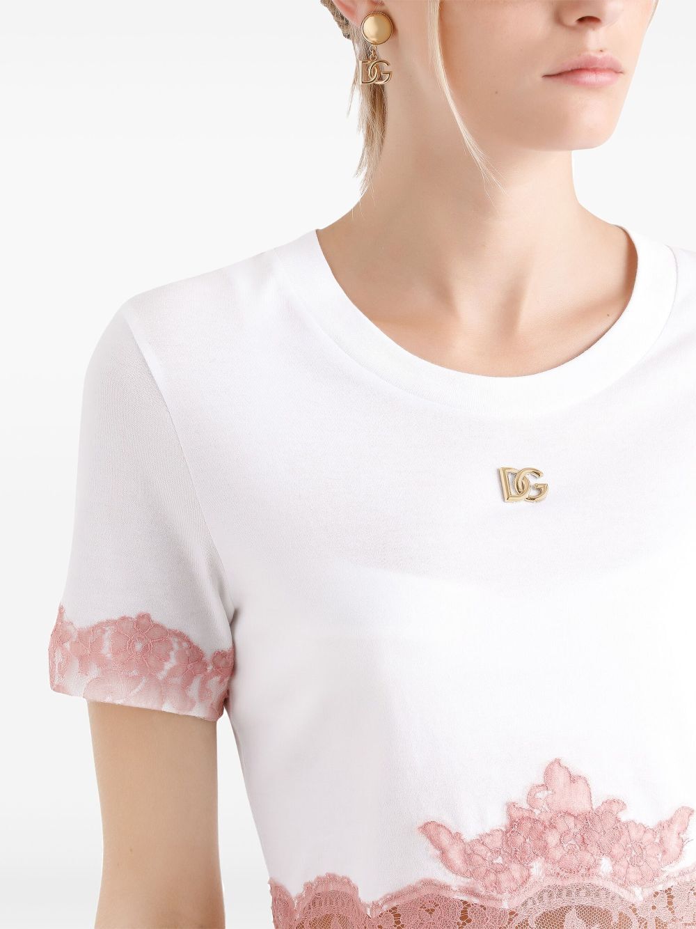 CROPPED JERSEY T-SHIRT WITH DG LOGO AND LACE INSERTS