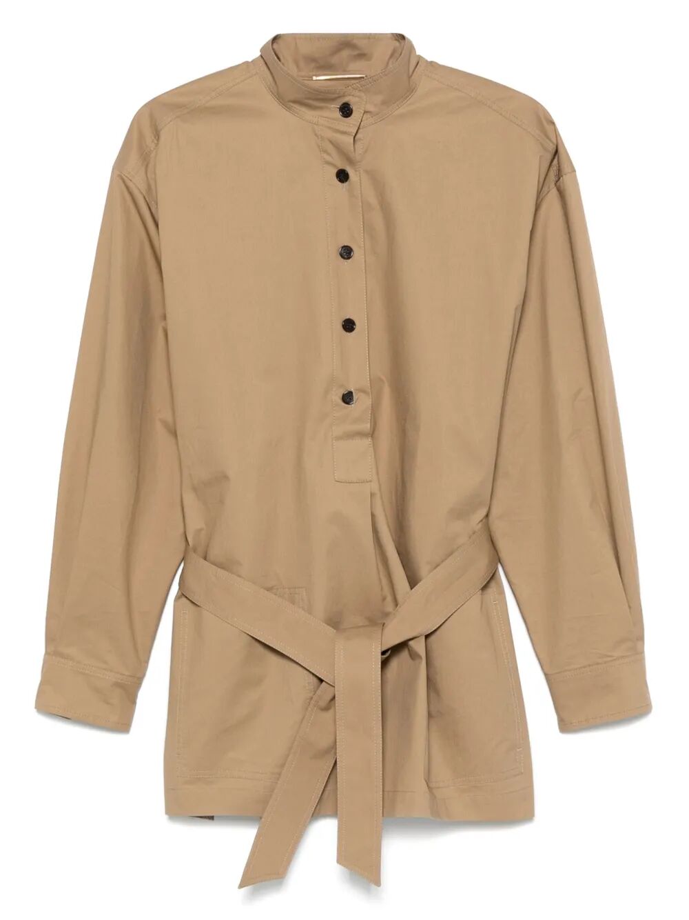 COTTON SERGE HALF-BUTTONED BELTED TUNIC