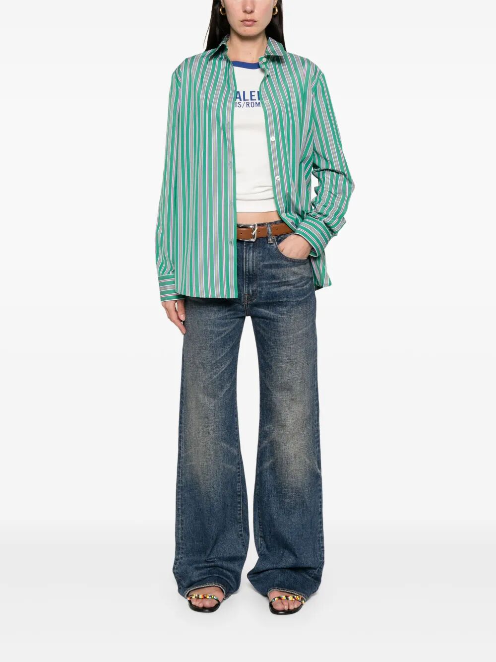 BACK SLIT STRIPED COTTON SHIRT
