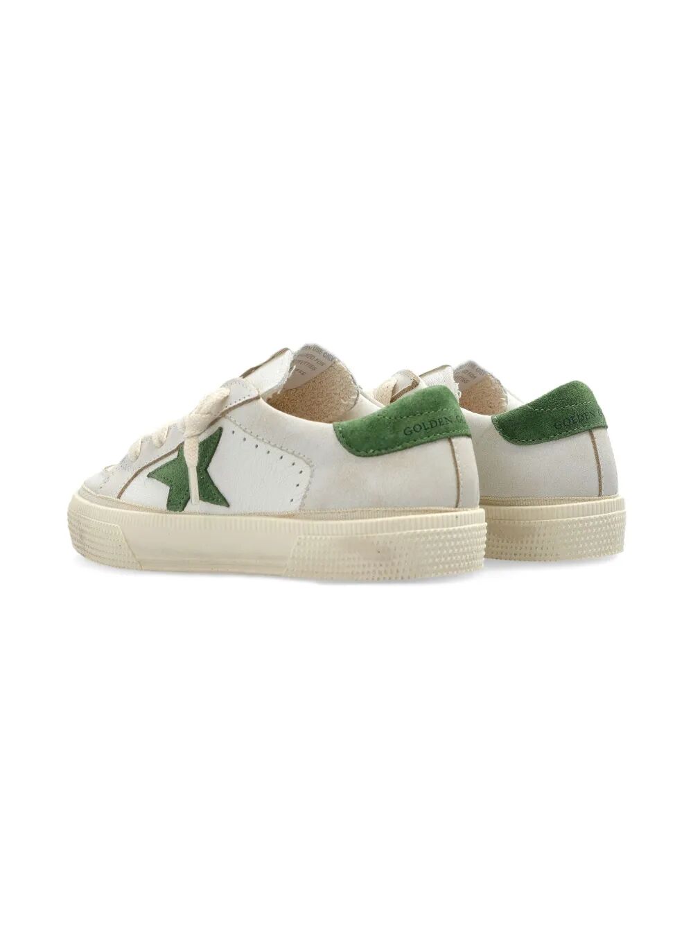 MAY LEATHER SNEAKERS WITH BEIGE SUEDE INSERTS AND GREEN SUEDE STAR AND HEEL TAB