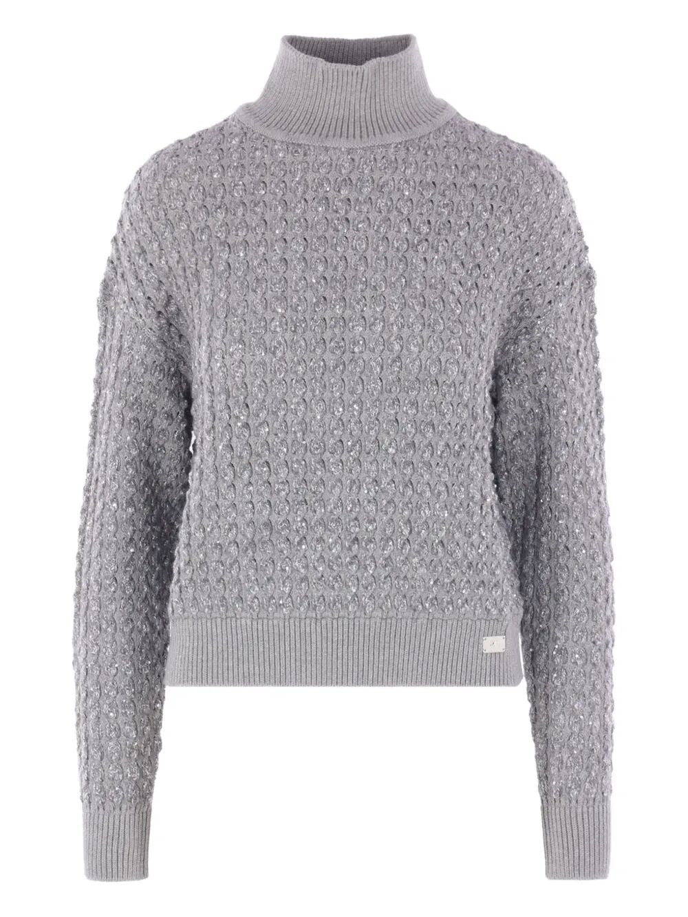 BOUCLÉ MOCK NECK SWEATER WITH SEQUINS