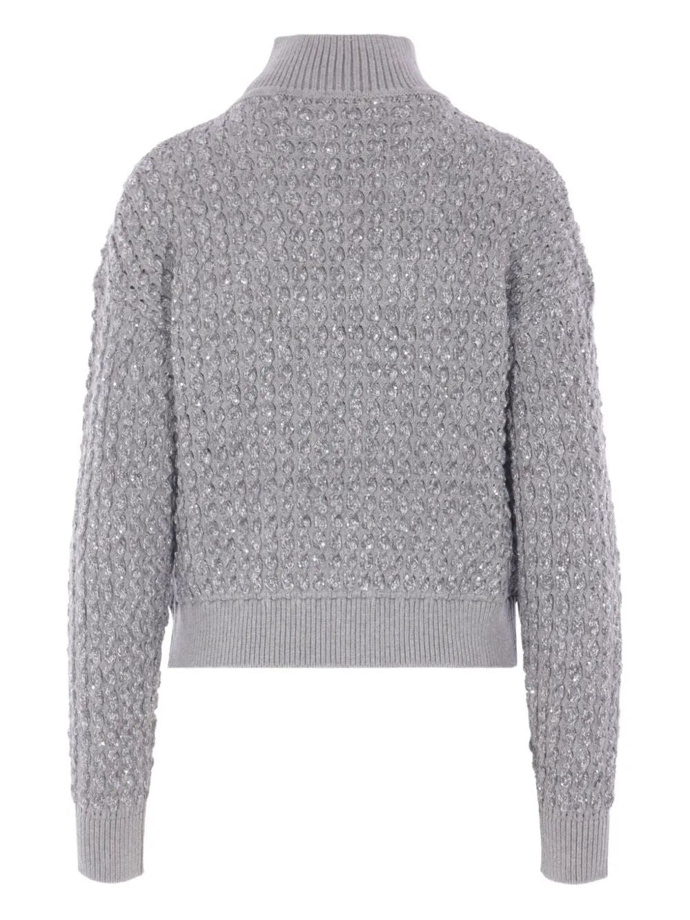 BOUCLÉ MOCK NECK SWEATER WITH SEQUINS