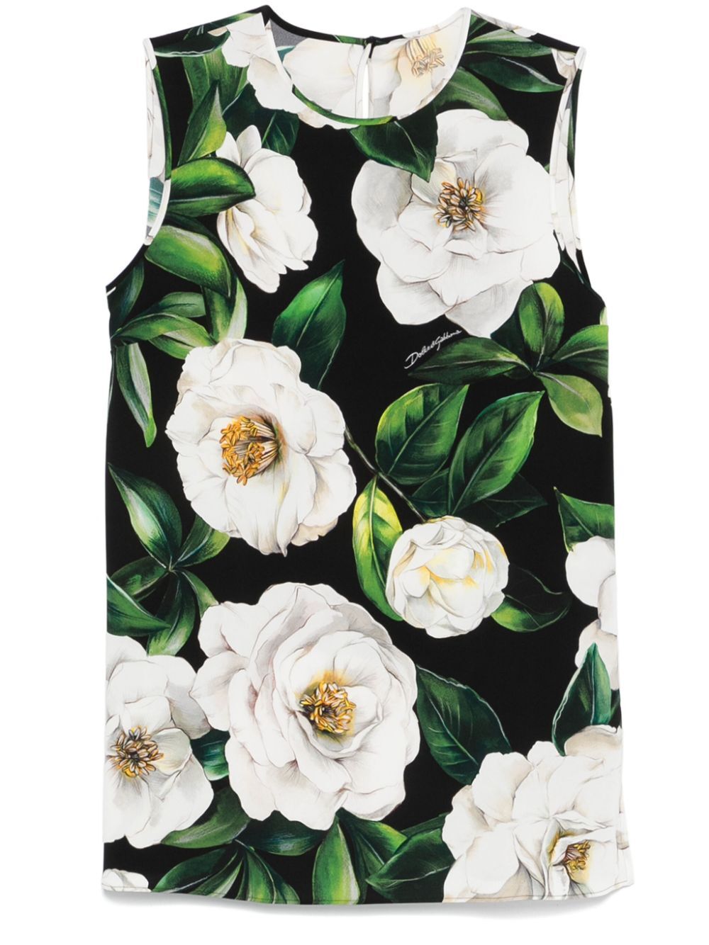 GARDENIA PRINT SLEEVELESS CHARMEUSE TOP