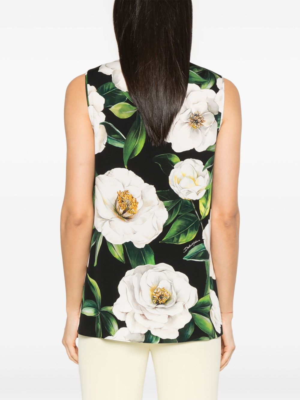 GARDENIA PRINT SLEEVELESS CHARMEUSE TOP