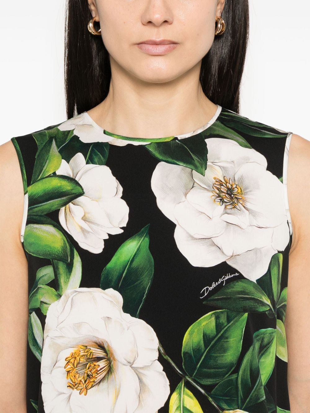 GARDENIA PRINT SLEEVELESS CHARMEUSE TOP