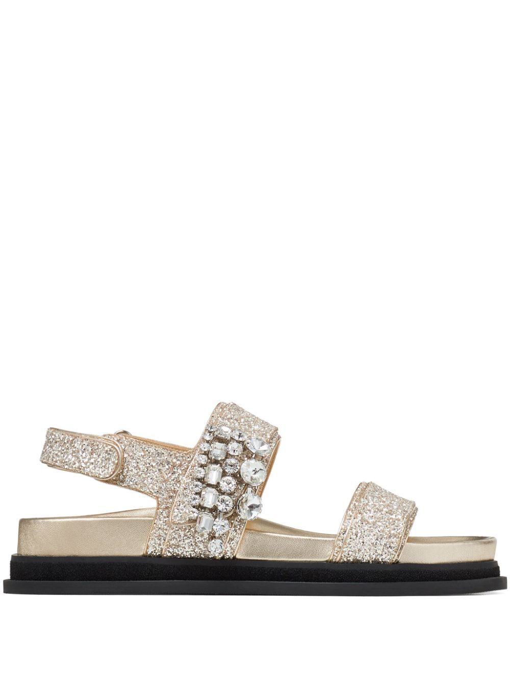 VERITY GLITTERED FLAT SANDALS WITH CRYSTAL EMBELLISHMENT