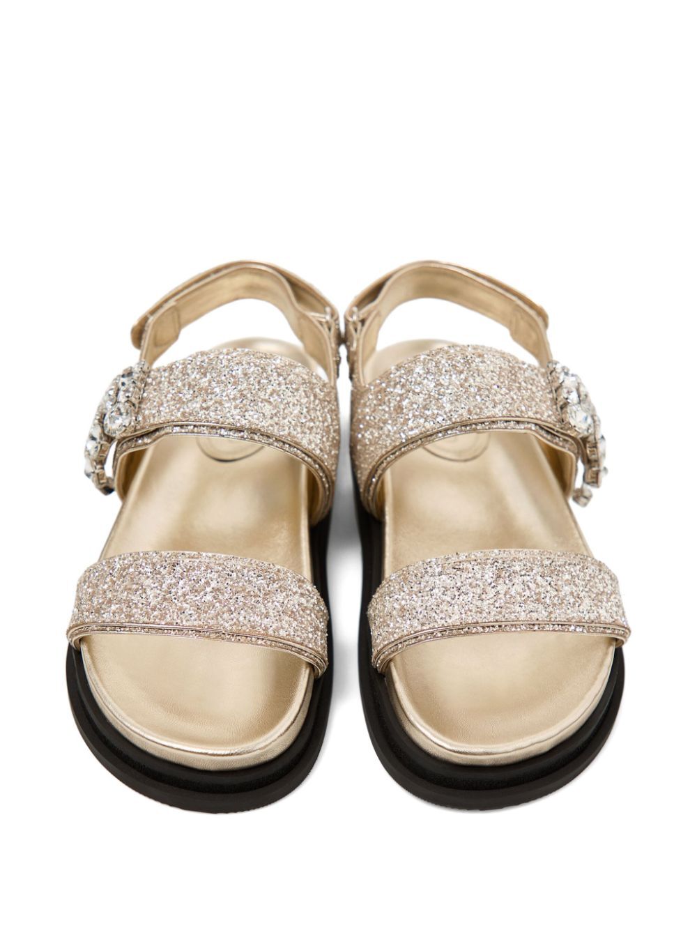 VERITY GLITTERED FLAT SANDALS WITH CRYSTAL EMBELLISHMENT